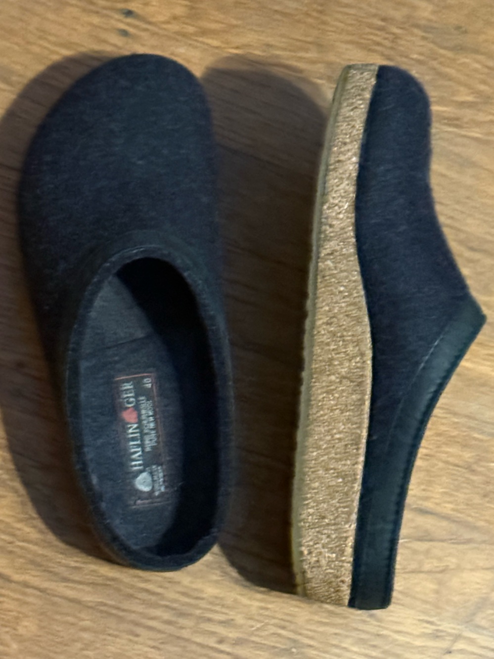 Haflinger Black Wool Slip-On Clogs with Cork Sole